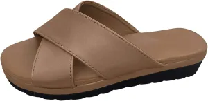 Womens Cross Straps Wedge Sandals Solid Comfortable Non-Slip Flat Shoes Summer Casual Open Toe Slip-on Slippers Trendy Beach Sandals Flip Flops