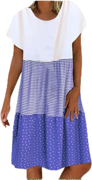 Women's Elegant Dress Stripes Polka Dots Spliced Print Casual Dressy Long Sleeve Trendy Summer Casual Outfits 2025