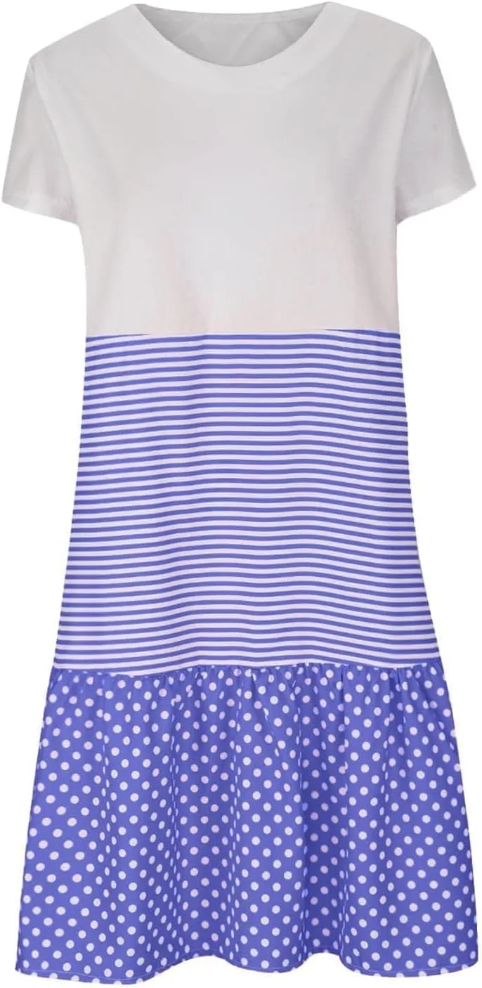 Women's Elegant Dress Stripes Polka Dots Spliced Print Casual Dressy Long Sleeve Trendy Summer Casual Outfits 2025