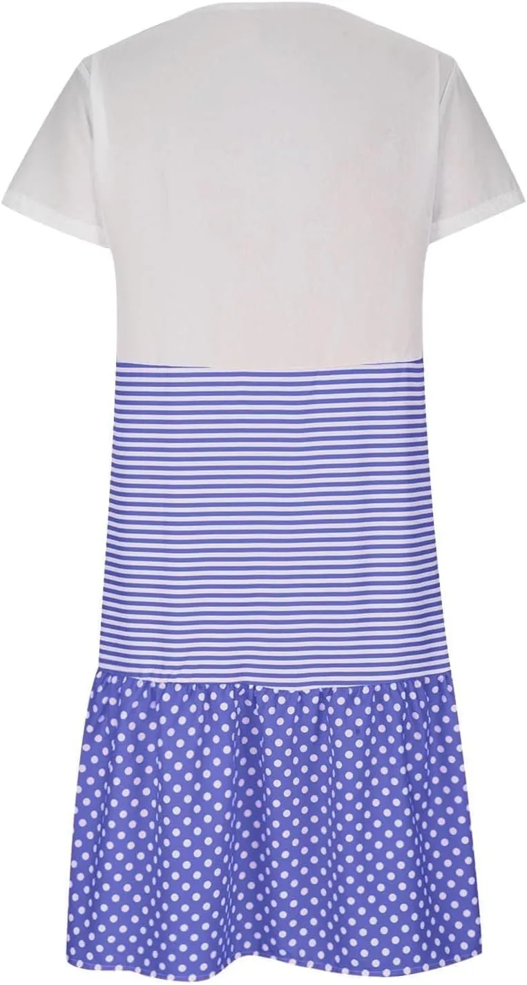 Women's Elegant Dress Stripes Polka Dots Spliced Print Casual Dressy Long Sleeve Trendy Summer Casual Outfits 2025