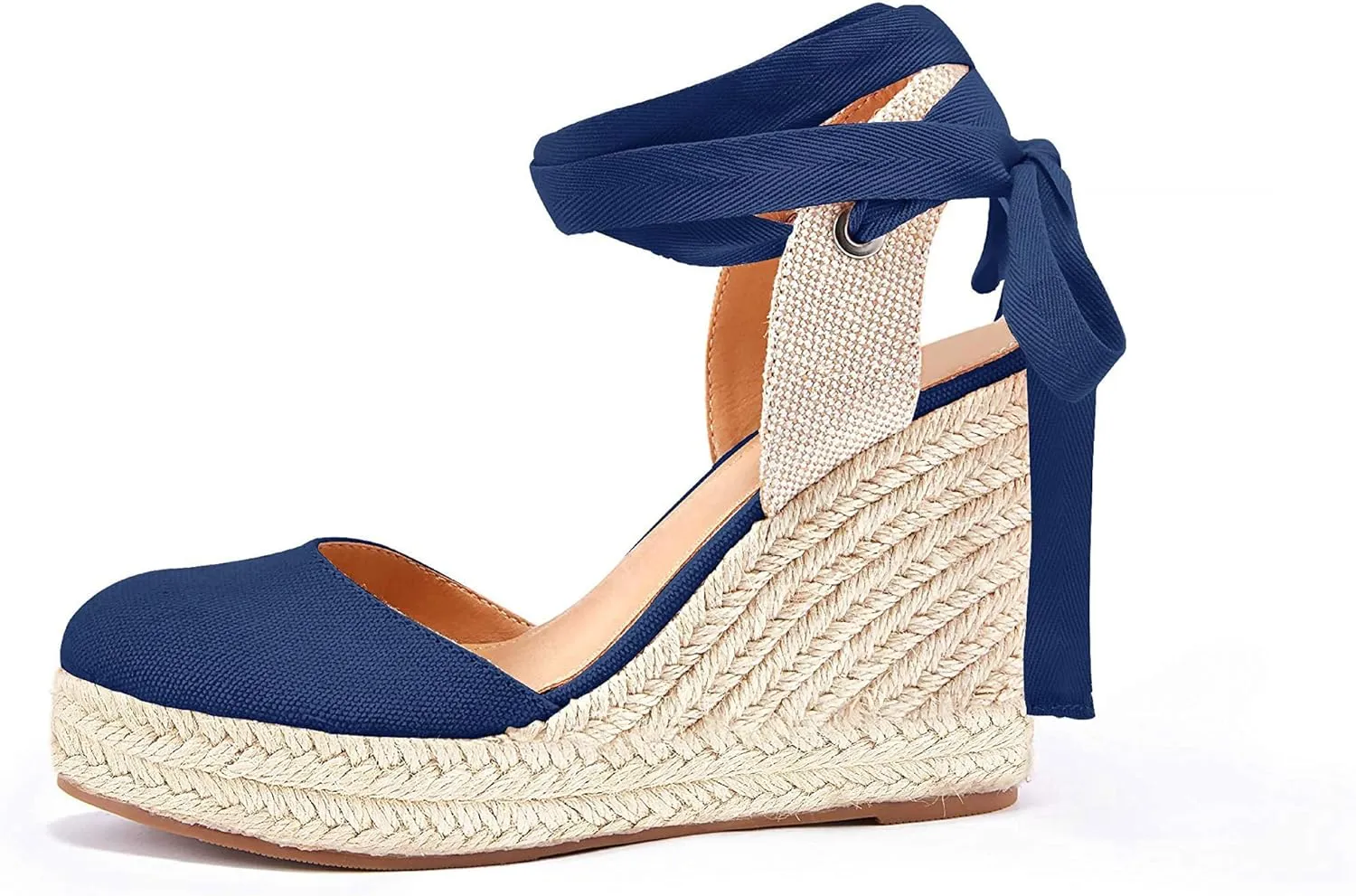 Women's Espadrille Wedge Sandals Closed Toe Lace Up Platform Ankle Wrap Summer Casual Shoes