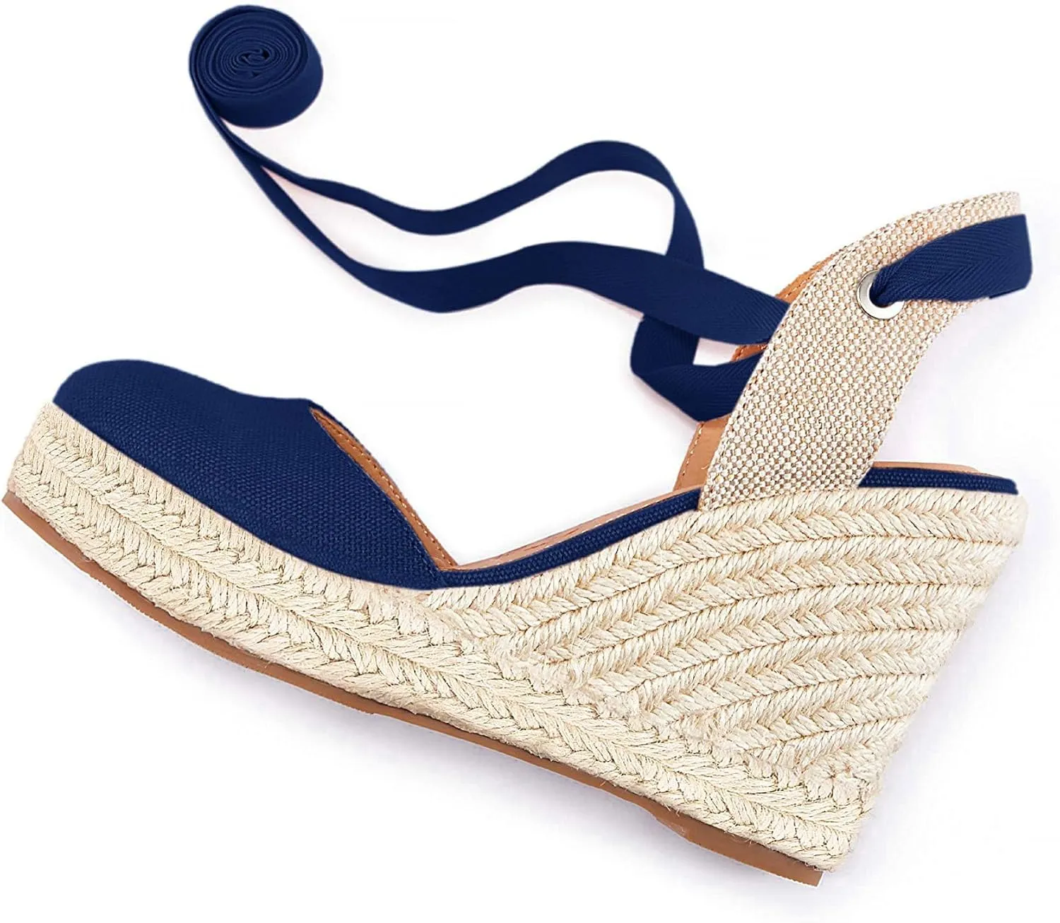 Women's Espadrille Wedge Sandals Closed Toe Lace Up Platform Ankle Wrap Summer Casual Shoes