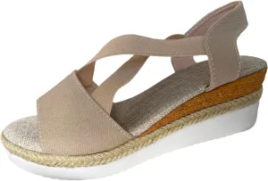 Women's Espadrille Wedge Sandals Open Toe Elastic Ankle Strap Platforms Slingback Comfortable Sandals Walking Shoes