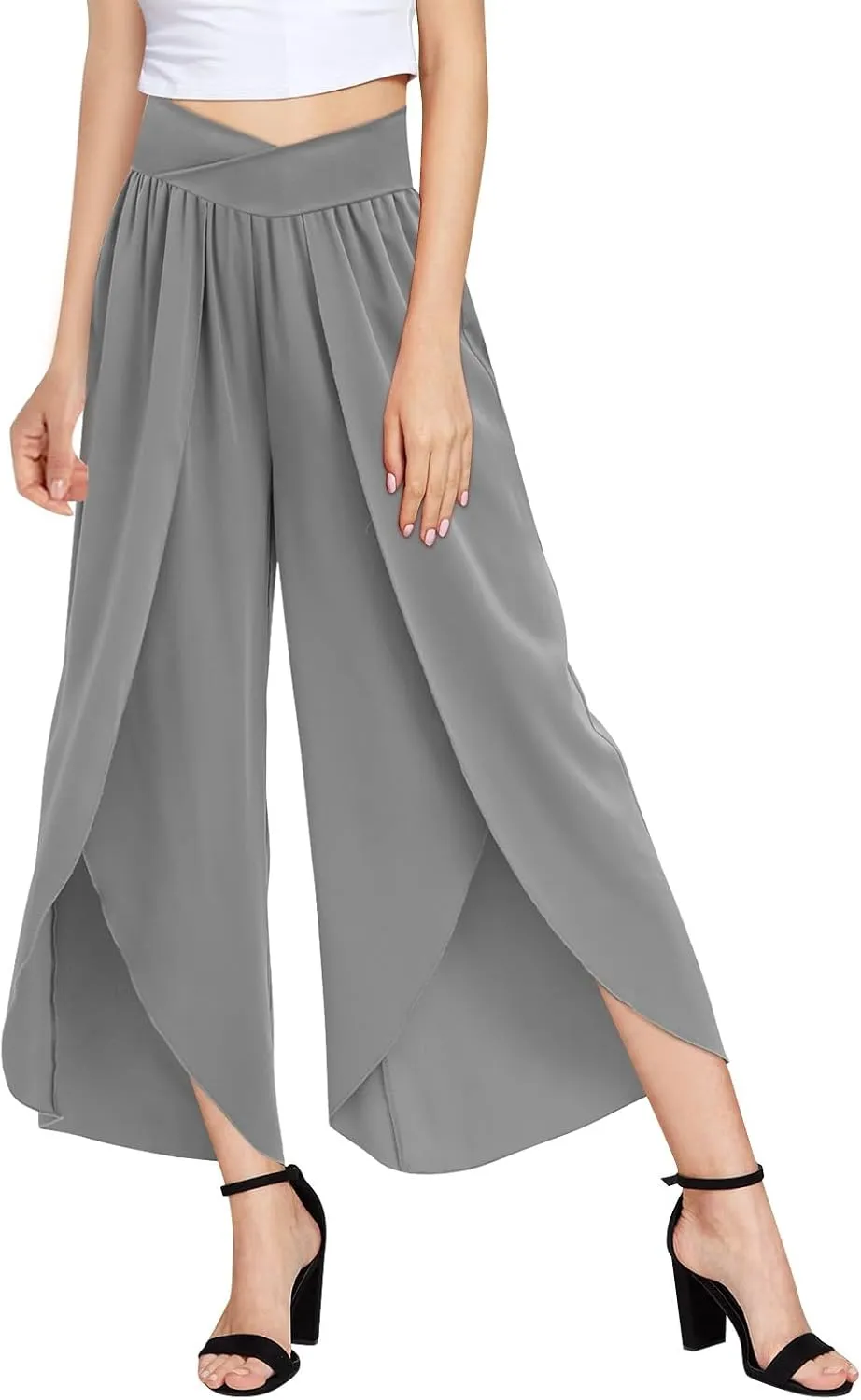 Women's Fashion Chiffon Pants Stylish Oversized Loose Fit Wide Leg Boho Flowy Casual Trousers Offices Elegant Outfits