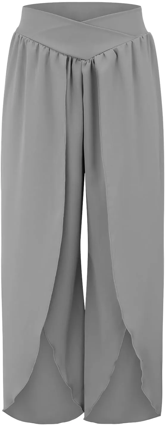 Women's Fashion Chiffon Pants Stylish Oversized Loose Fit Wide Leg Boho Flowy Casual Trousers Offices Elegant Outfits