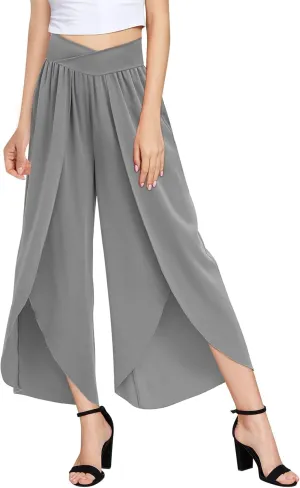 Women's Fashion Chiffon Pants Stylish Oversized Loose Fit Wide Leg Boho Flowy Casual Trousers Offices Elegant Outfits