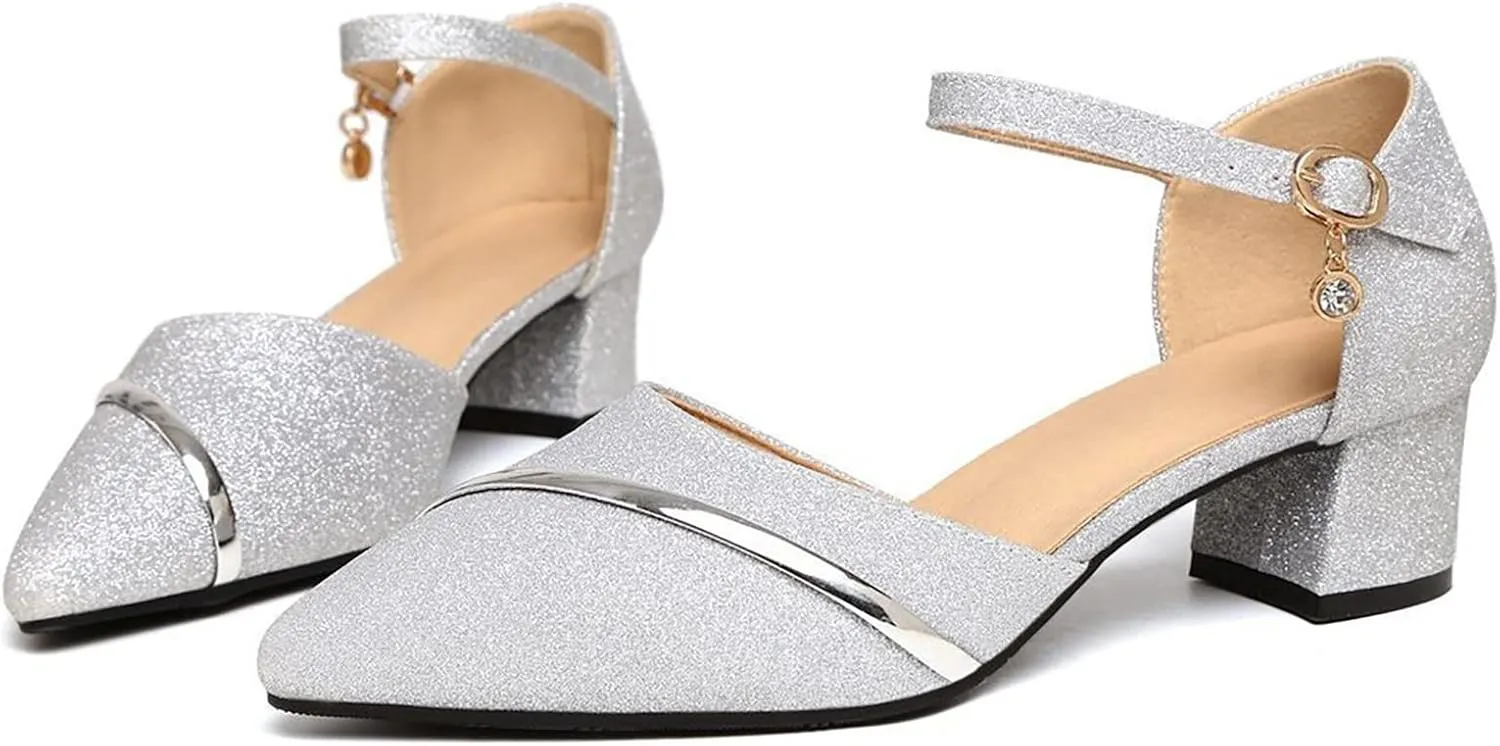 Women's Fashion Sandals Low Heel Closed Toe with Arch Support Elastic Ankle Strap Hot Summer Wedding Party Dress Shoe