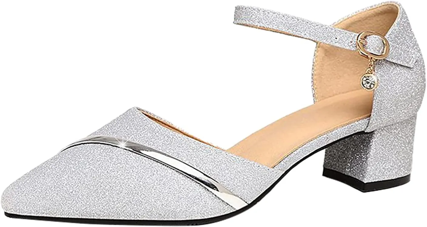 Women's Fashion Sandals Low Heel Closed Toe with Arch Support Elastic Ankle Strap Hot Summer Wedding Party Dress Shoe