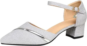 Women's Fashion Sandals Low Heel Closed Toe with Arch Support Elastic Ankle Strap Hot Summer Wedding Party Dress Shoe