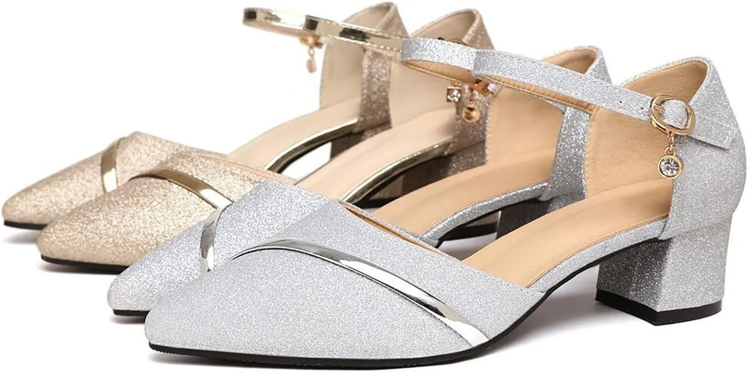 Women's Fashion Sandals Low Heel Closed Toe with Arch Support Elastic Ankle Strap Hot Summer Wedding Party Dress Shoe