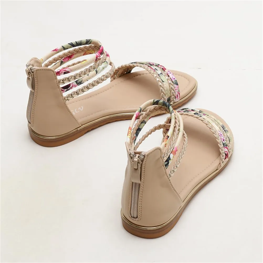Women's Flat Sandals Summer Beach Sandal T-Strap Rhinestone Beaded Bohemia Shoes