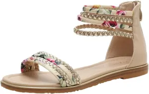Women's Flat Sandals Summer Beach Sandal T-Strap Rhinestone Beaded Bohemia Shoes