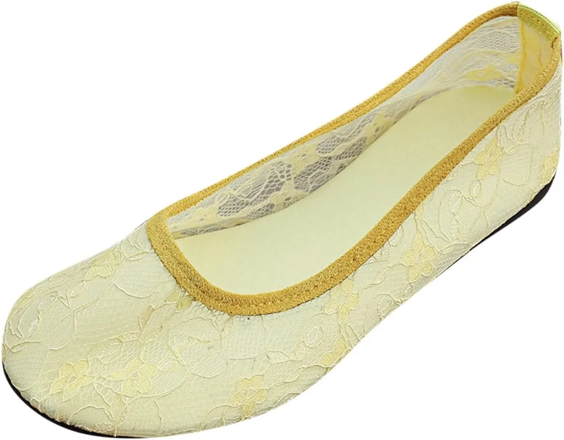Womens Flats Cut Out Round Toe Slip On Floral Ballet Flat Comfortable Breathable Lace Flats Dressy Daily Walking Shoes