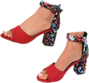 Women's Floral Print Open Toe Block High Heels Summer Party Weddings Womens Sandals