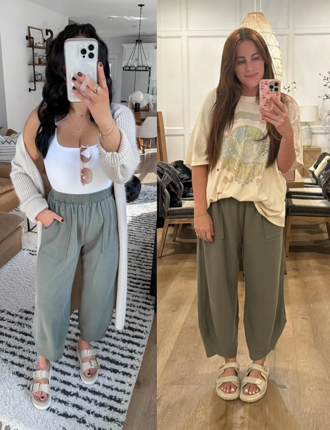 Womens Harem Pants Summer Casual Cotton Elastic Waist Palazzo Baggy Pants Wide Leg Sweatpants with Pockets