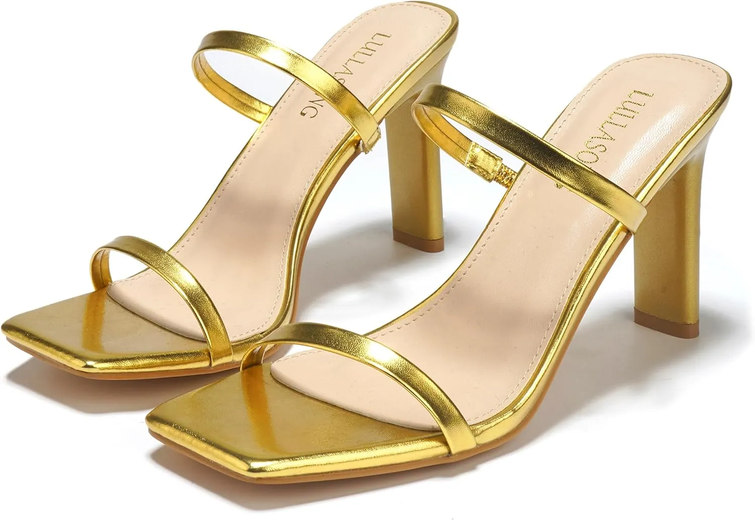 Women's Heels Sandals Block Chunky Mid Heels Slip On Slides 3.5 Inch Heeled Square Open Toe Sandals for Women