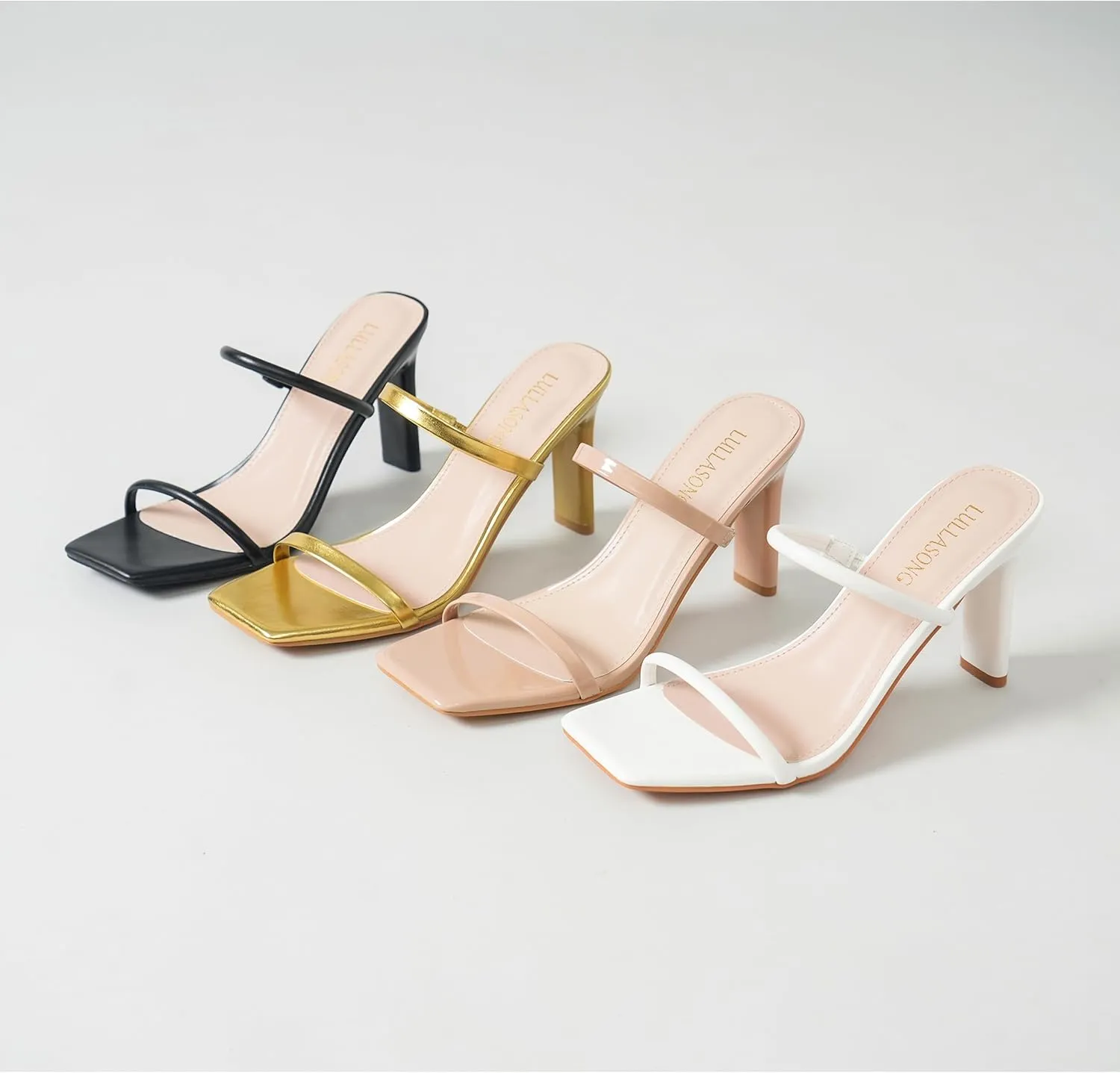 Women's Heels Sandals Block Chunky Mid Heels Slip On Slides 3.5 Inch Heeled Square Open Toe Sandals for Women