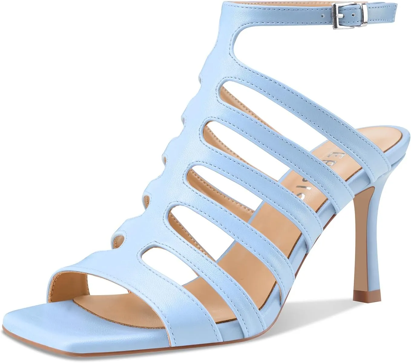 Women's High Heel Stiletto Gladiator Sandals Open Square Toe T-Strap Stilettos Cutout Hollow Dress Slingback Heels Summer Strappy Comfy Shoes for Ladies Sexy Unique