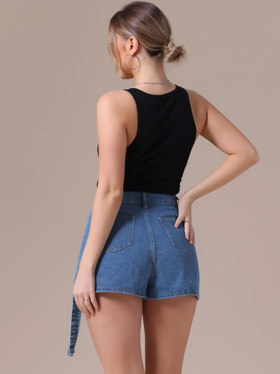 Women's Jean Skort High Waisted Western Summer Asymmetrical Denim Cargo Skirt Shorts