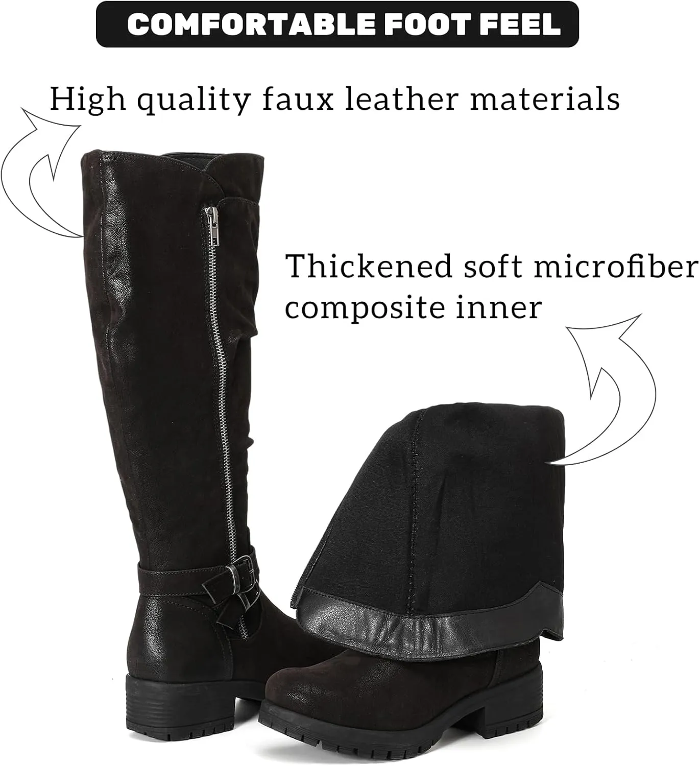 Women's Knee High Boots - Stylish and Comfortable Round Toe Tall Riding Combat Boots with Side Zipper Closure for Fall and Winter Wear For Women