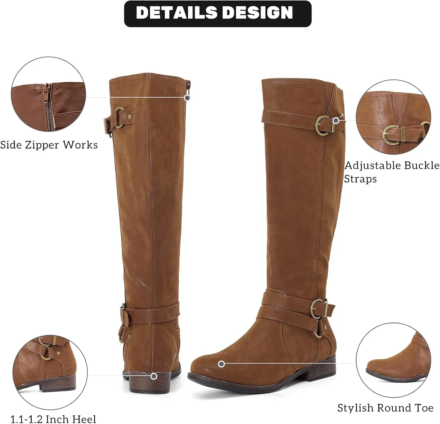 Women's Knee High Boots - Stylish and Comfortable Round Toe Tall Riding Combat Boots with Side Zipper Closure for Fall and Winter Wear For Women