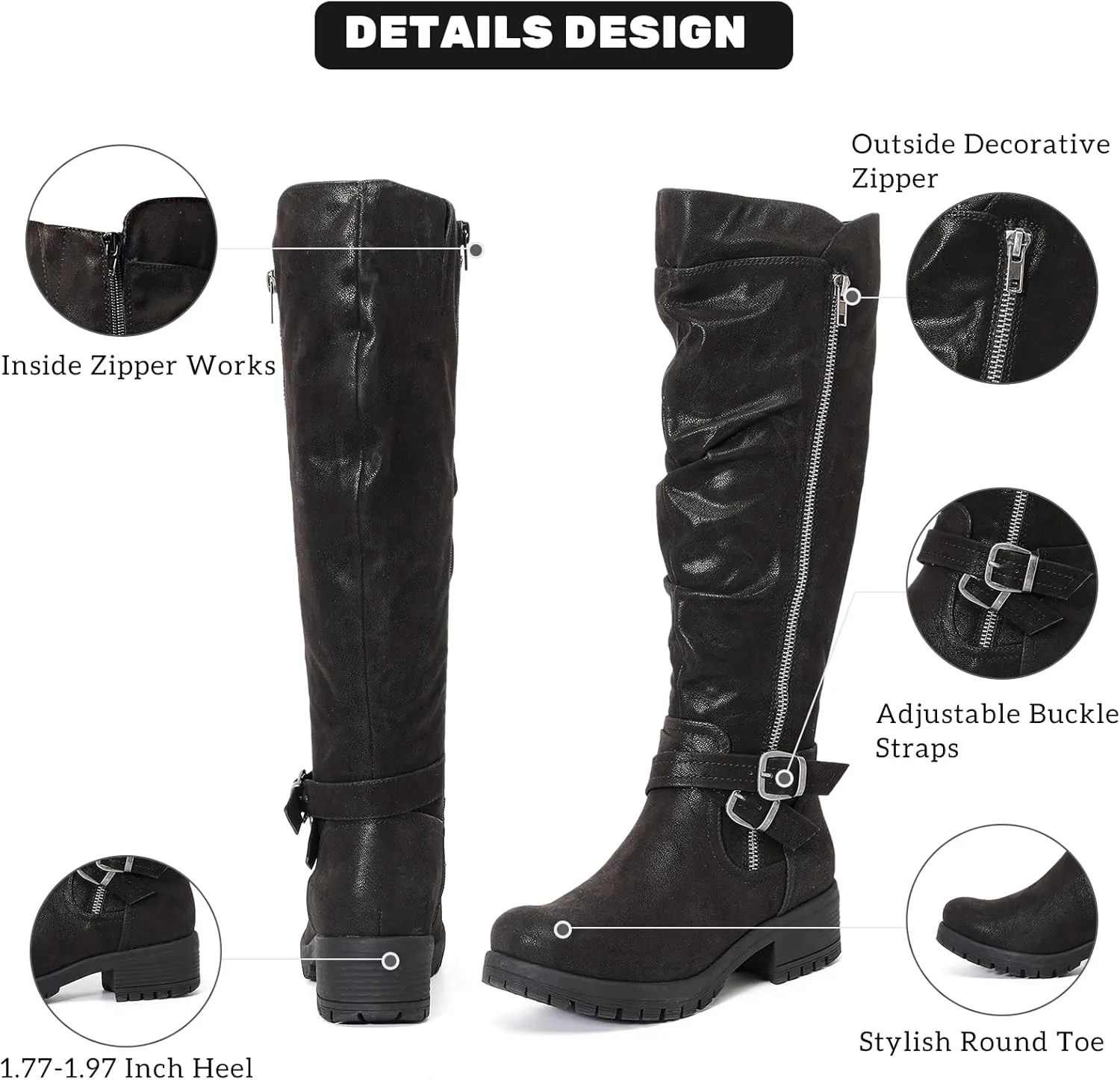 Women's Knee High Boots - Stylish and Comfortable Round Toe Tall Riding Combat Boots with Side Zipper Closure for Fall and Winter Wear For Women