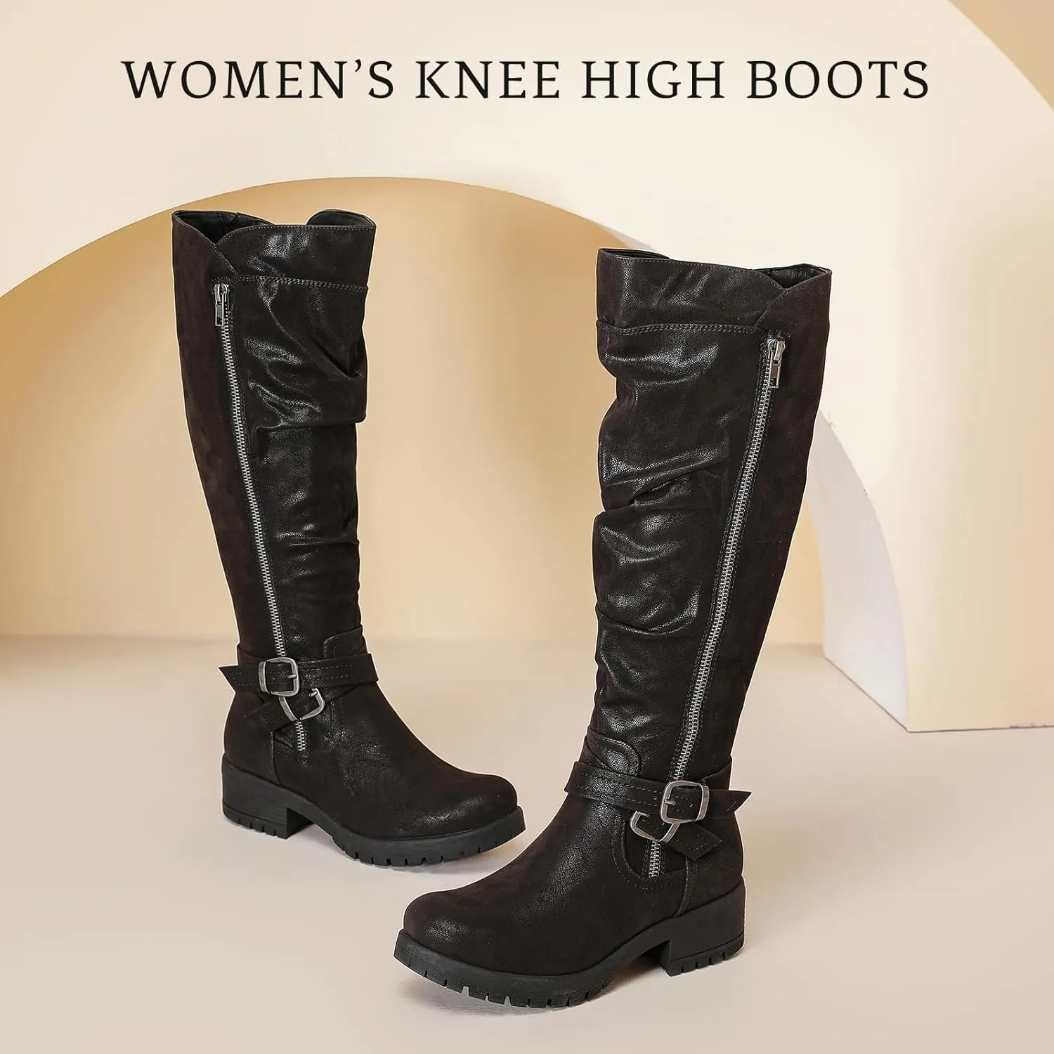 Women's Knee High Boots - Stylish and Comfortable Round Toe Tall Riding Combat Boots with Side Zipper Closure for Fall and Winter Wear For Women