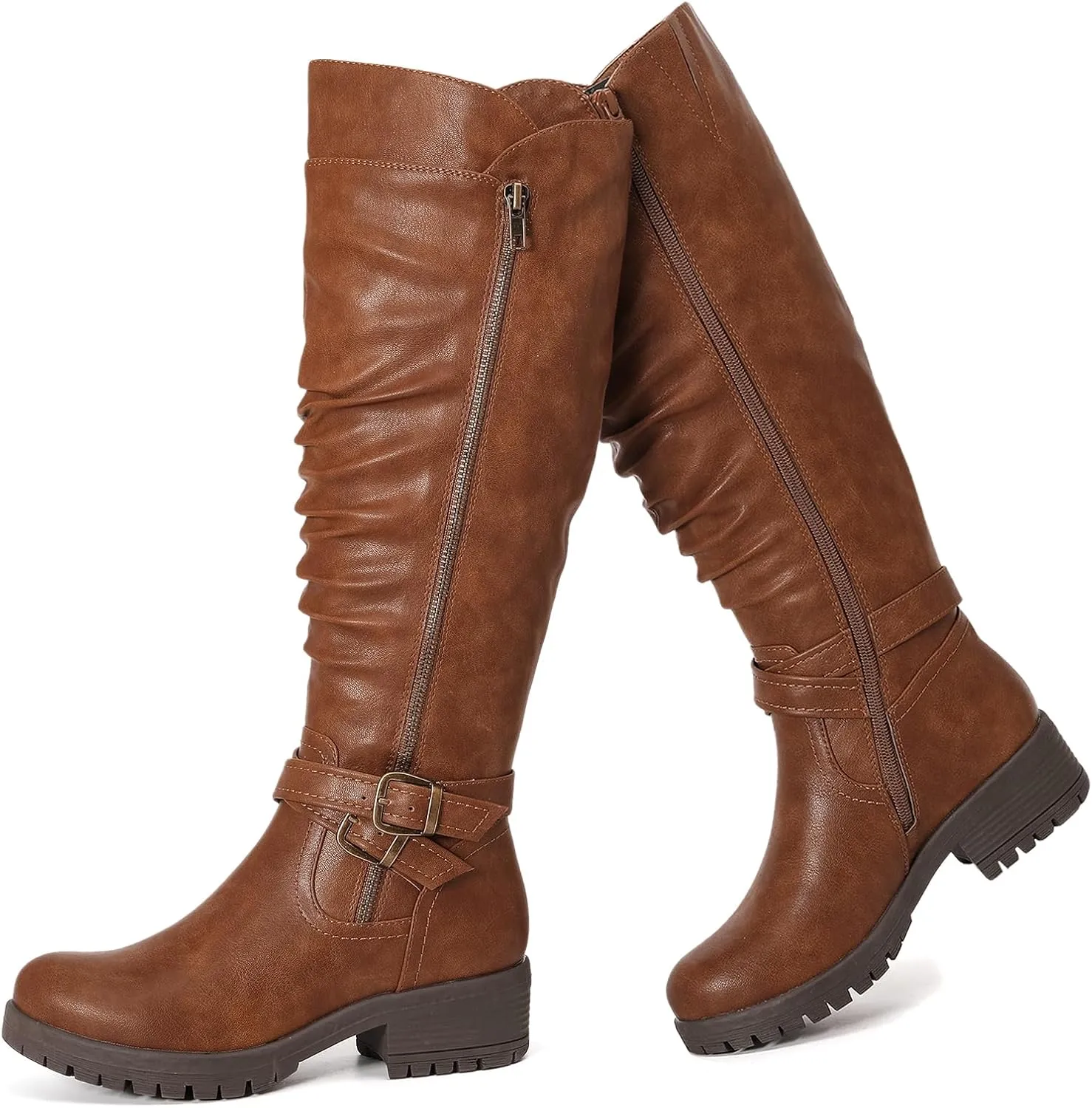Women's Knee High Boots - Stylish and Comfortable Round Toe Tall Riding Combat Boots with Side Zipper Closure for Fall and Winter Wear For Women