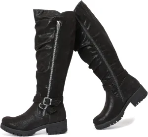 Women's Knee High Boots - Stylish and Comfortable Round Toe Tall Riding Combat Boots with Side Zipper Closure for Fall and Winter Wear For Women