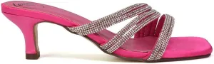 Womens Low Kitten Heel Sandals Ladies Diamante Straps Slip On Sparkly Party Shoes Size 3-8