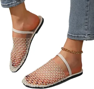 Women's Mesh Ballet Flats Slip on Ballerina Mule Shoes Mary Jane Flat Comfortable Casual Office Fishnet Slippers