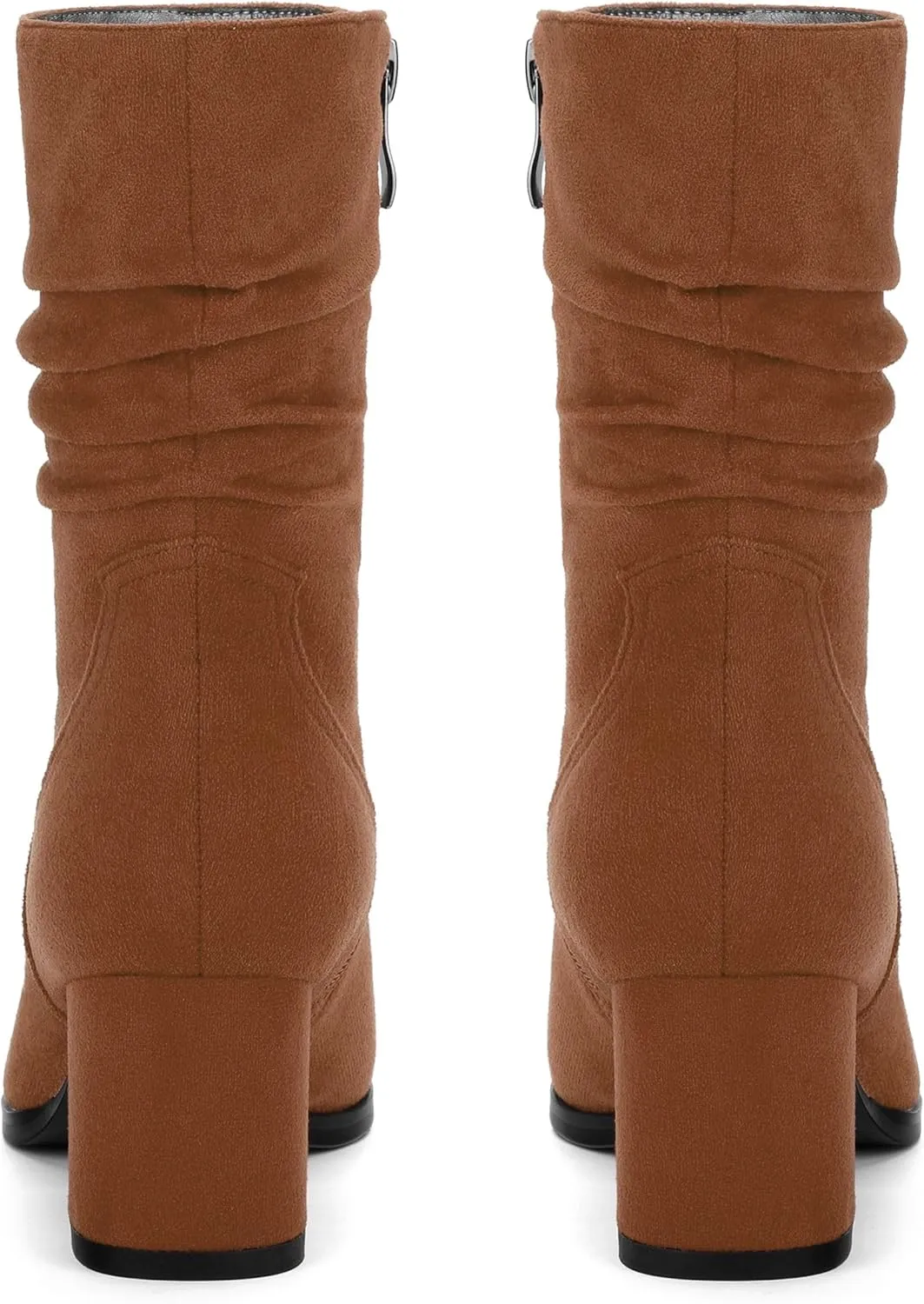 Women's Mid Calf Boots, Chunky Heel Pleated Calf Boots for Women, Fashion Pointed Toe Side Zipper Mid Heel Women's Boots,Women Shoes for Workpalce, Street and Banquet.