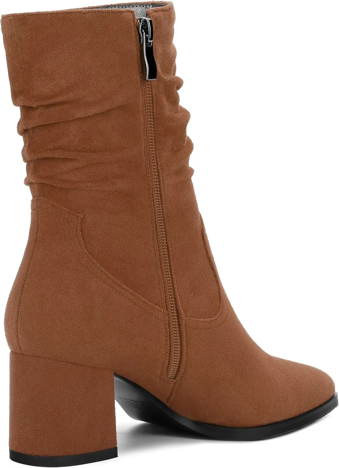 Women's Mid Calf Boots, Chunky Heel Pleated Calf Boots for Women, Fashion Pointed Toe Side Zipper Mid Heel Women's Boots,Women Shoes for Workpalce, Street and Banquet.