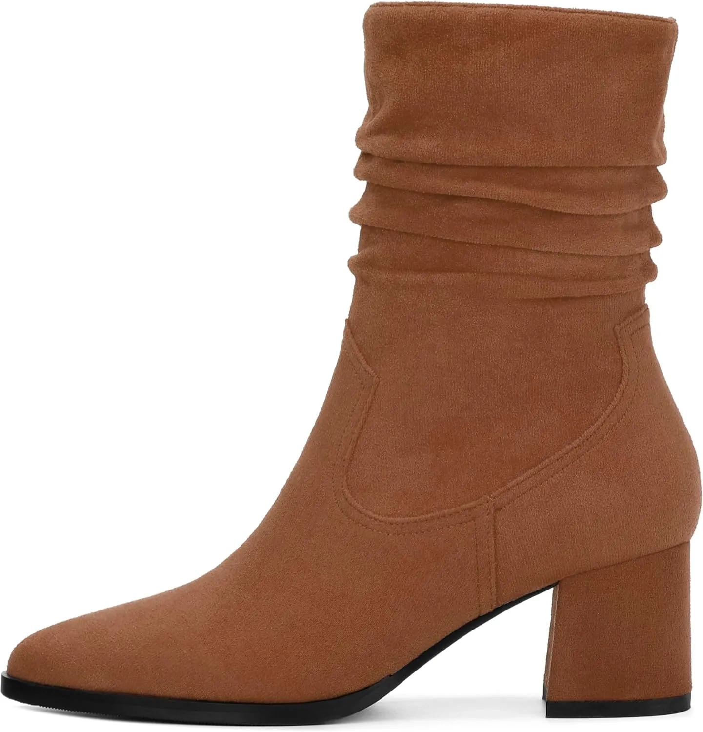 Women's Mid Calf Boots, Chunky Heel Pleated Calf Boots for Women, Fashion Pointed Toe Side Zipper Mid Heel Women's Boots,Women Shoes for Workpalce, Street and Banquet.
