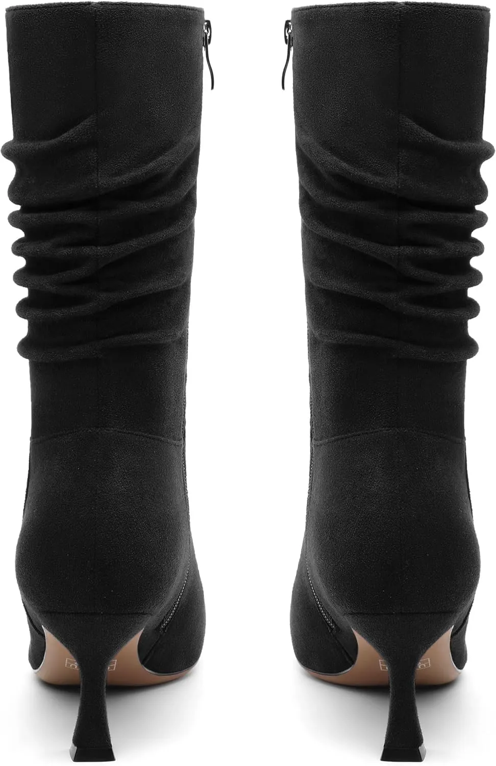 Women's Mid Calf Boots Suede Ruched Kitten High Heel Booties Sexy Pointed Toe Zipper Autumn Winter Fashion Dressy Boots 2.5 Inch