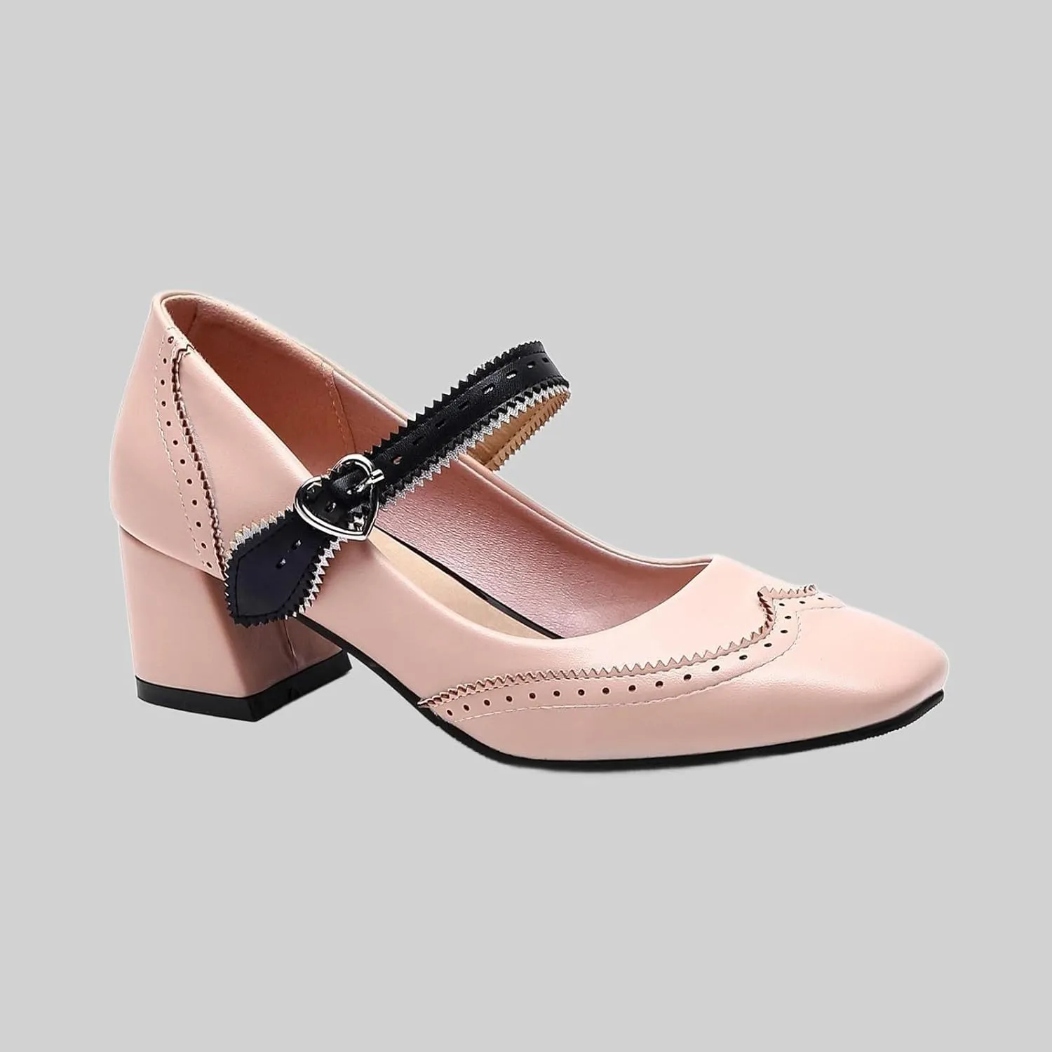 Women's Mid Heel Square Toe Mary Jane Shoes Comfortable Work Dress Casual Walking Slip On Loafers for Women Spring Summer Fashion Footwear