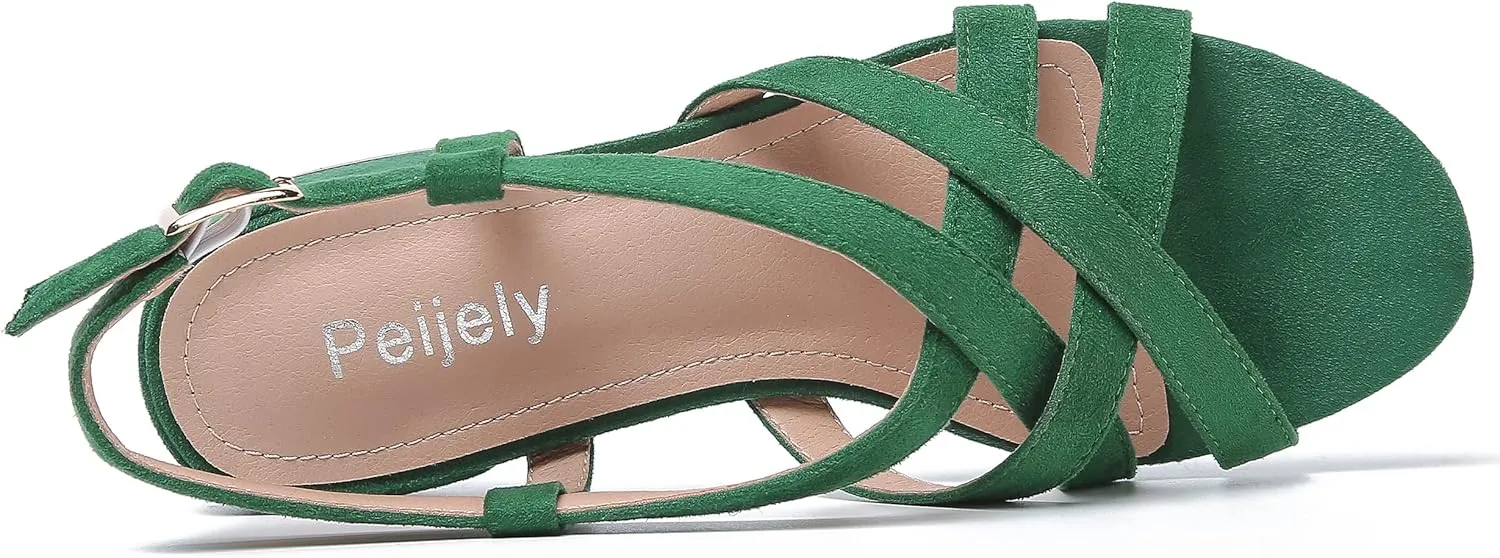 Women's Open Toe Cross Straps Low Block Chunky Heels Slingback Sandals Party Dress Summer Shoes