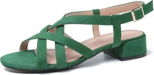 Women's Open Toe Cross Straps Low Block Chunky Heels Slingback Sandals Party Dress Summer Shoes
