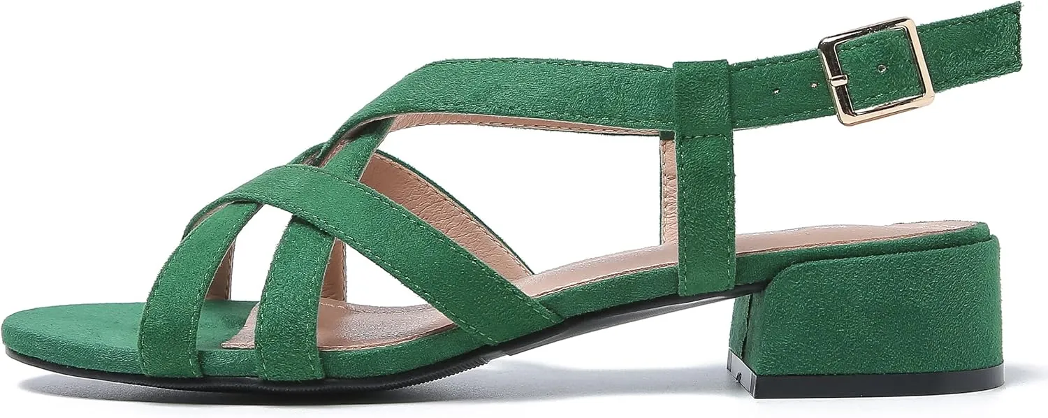 Women's Open Toe Cross Straps Low Block Chunky Heels Slingback Sandals Party Dress Summer Shoes