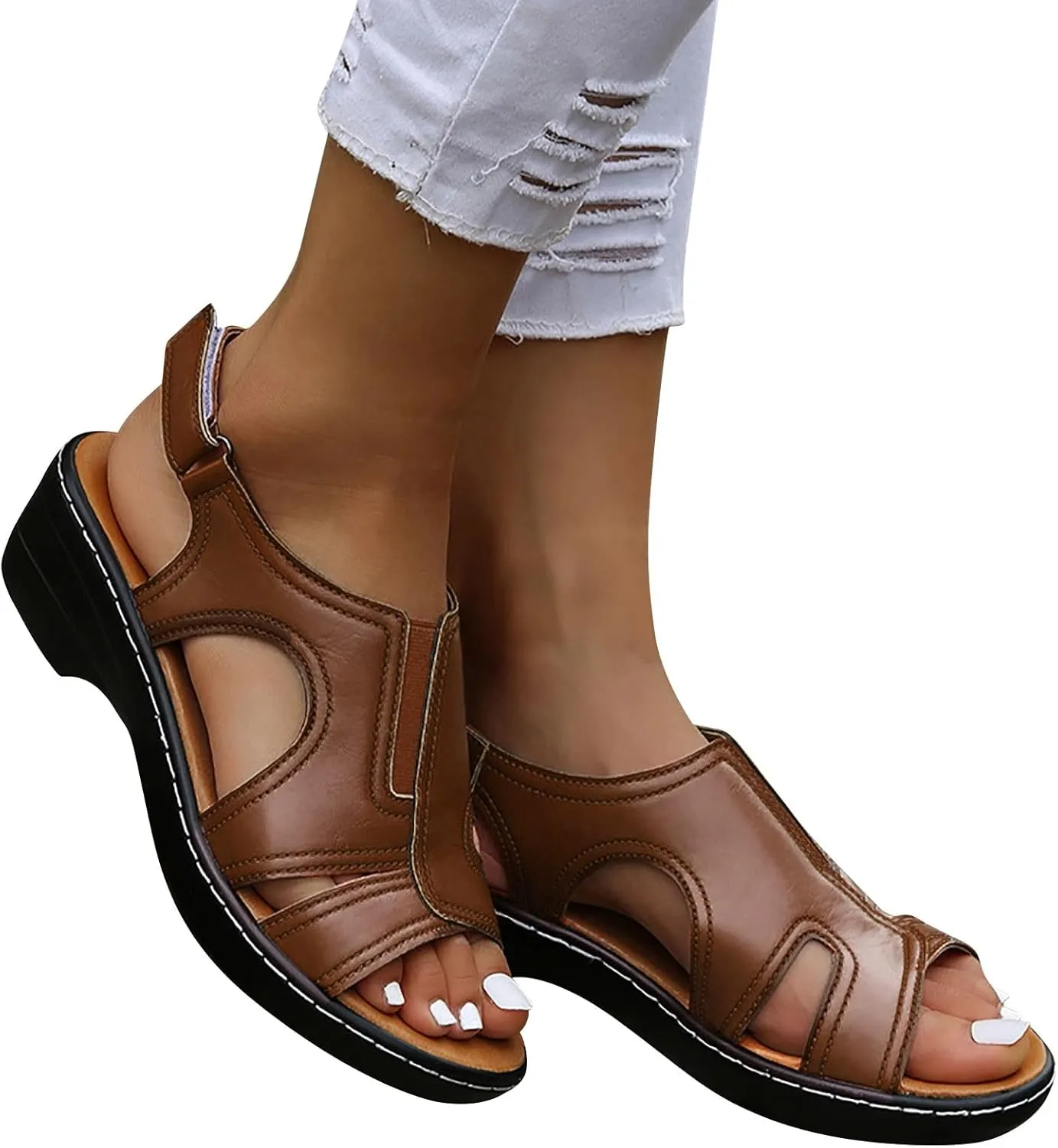 Womens Orthopedic Sandals Dressy Wide Width Strap Open Toe Wedge Sandals Platform Summer Shoes with Arch Support