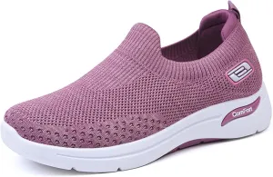 Womens Orthopedic Sneakers Breathable with Arch Support Wide Width Soft Sole Arch Support Slip on Mesh Woven Low Top Work Walking Shoes Lightweight Non-Slip Nurse Shoes