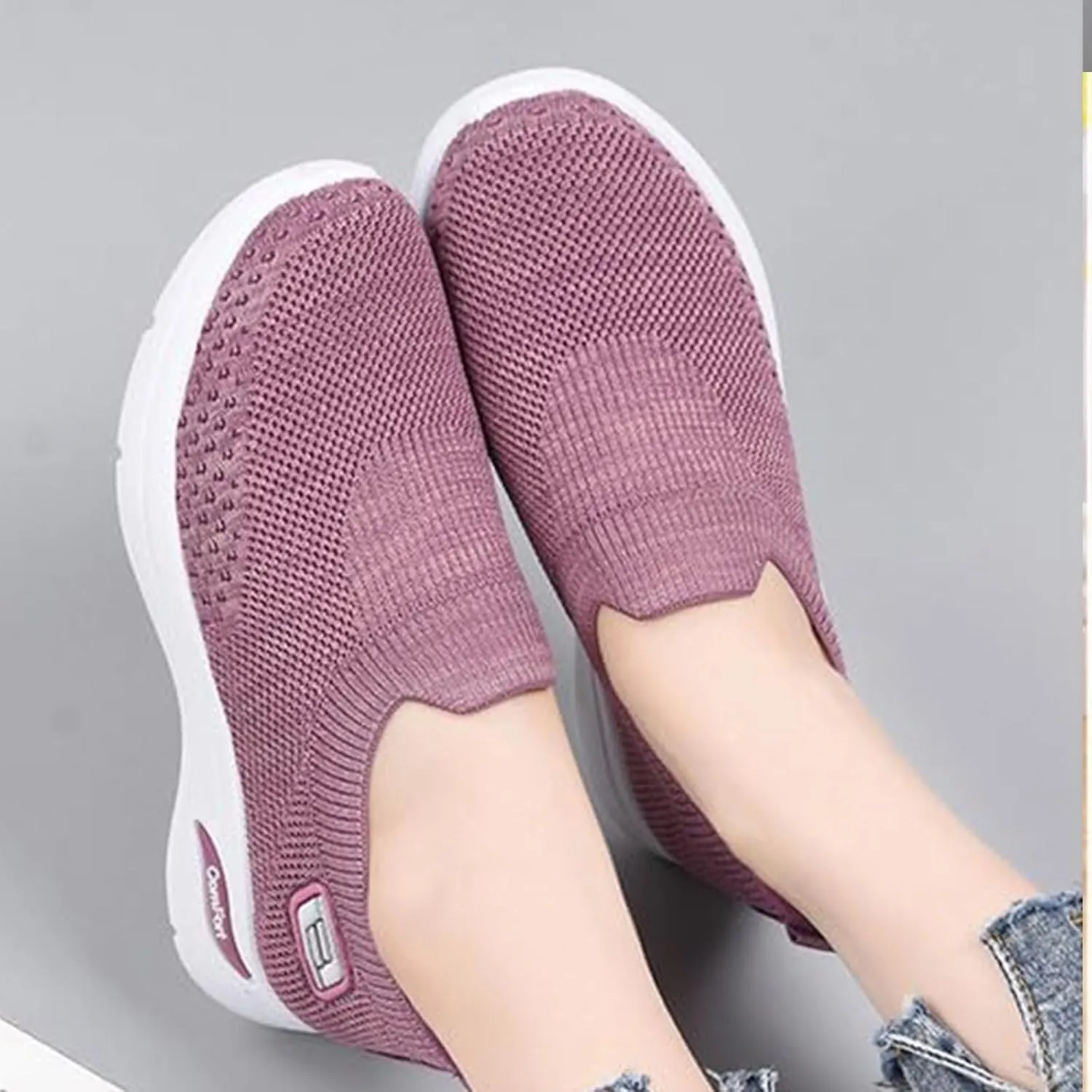Womens Orthopedic Sneakers Breathable with Arch Support Wide Width Soft Sole Arch Support Slip on Mesh Woven Low Top Work Walking Shoes Lightweight Non-Slip Nurse Shoes
