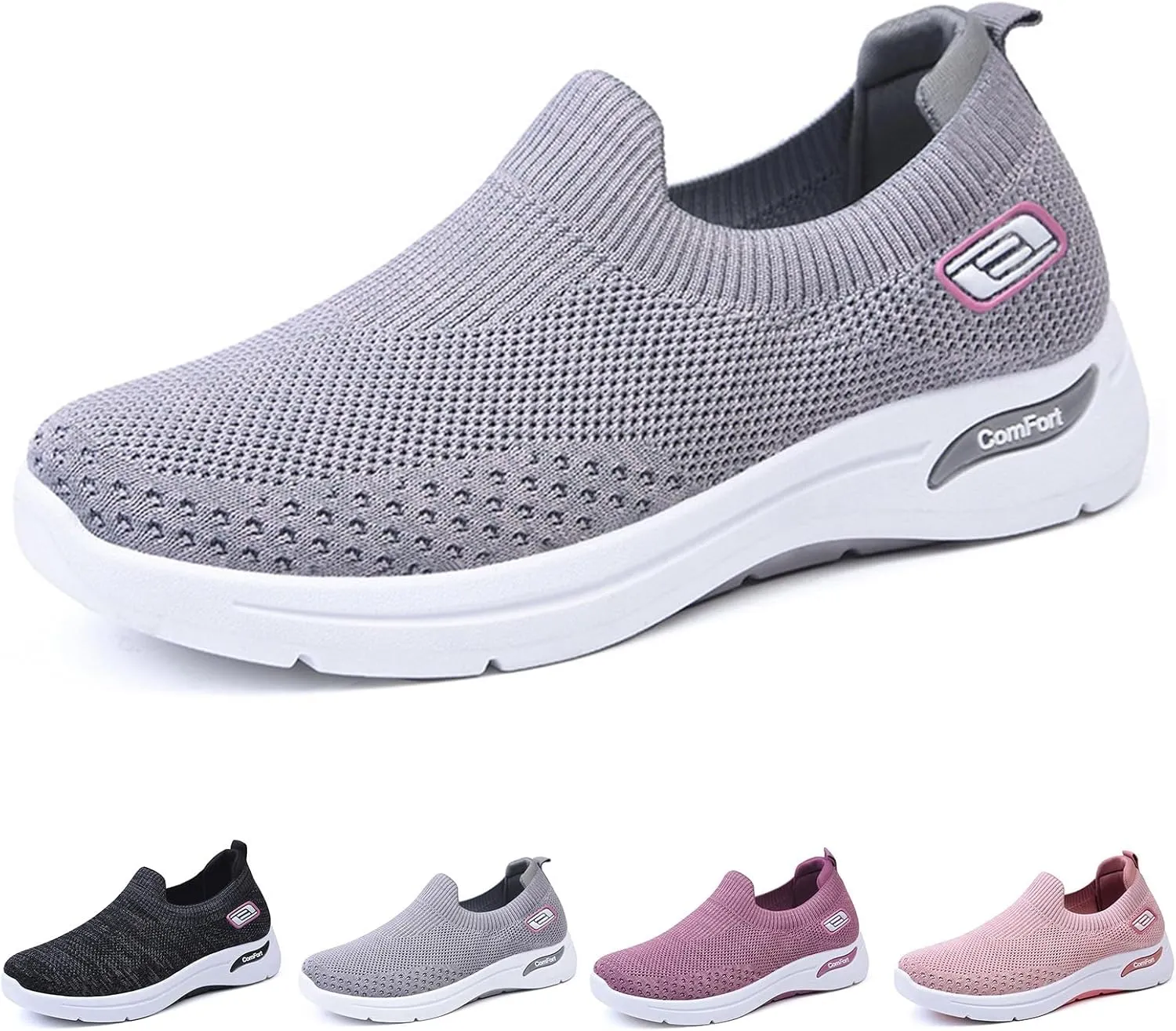 Womens Orthopedic Sneakers Breathable with Arch Support Wide Width Soft Sole Arch Support Slip on Mesh Woven Low Top Work Walking Shoes Lightweight Non-Slip Nurse Shoes