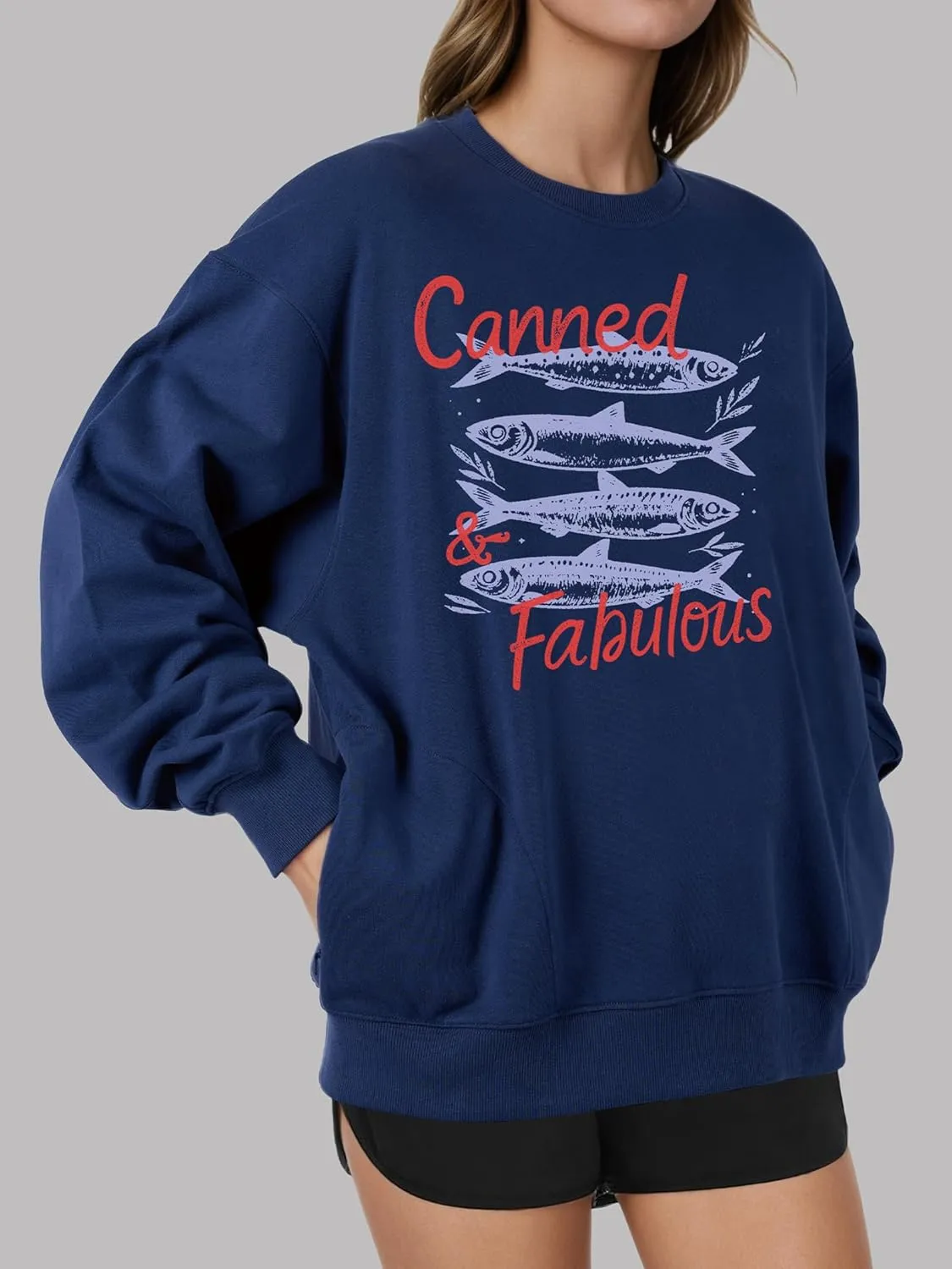 Women's Oversized Graphic Crew Neck Long Sleeve Pullover Casual Loose Fit Sweatshirt with Pockets