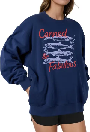Women's Oversized Graphic Crew Neck Long Sleeve Pullover Casual Loose Fit Sweatshirt with Pockets
