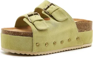 Women's Platform Cork Slides Dual Buckled Straps Clogs Slip On Flatform Sandals for Women Clogs