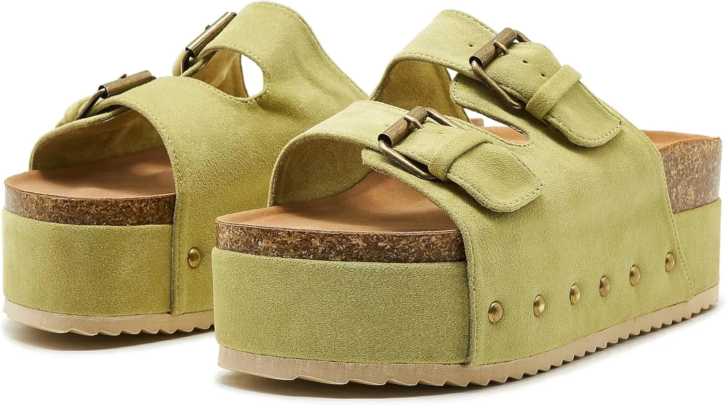 Women's Platform Cork Slides Dual Buckled Straps Clogs Slip On Flatform Sandals for Women Clogs