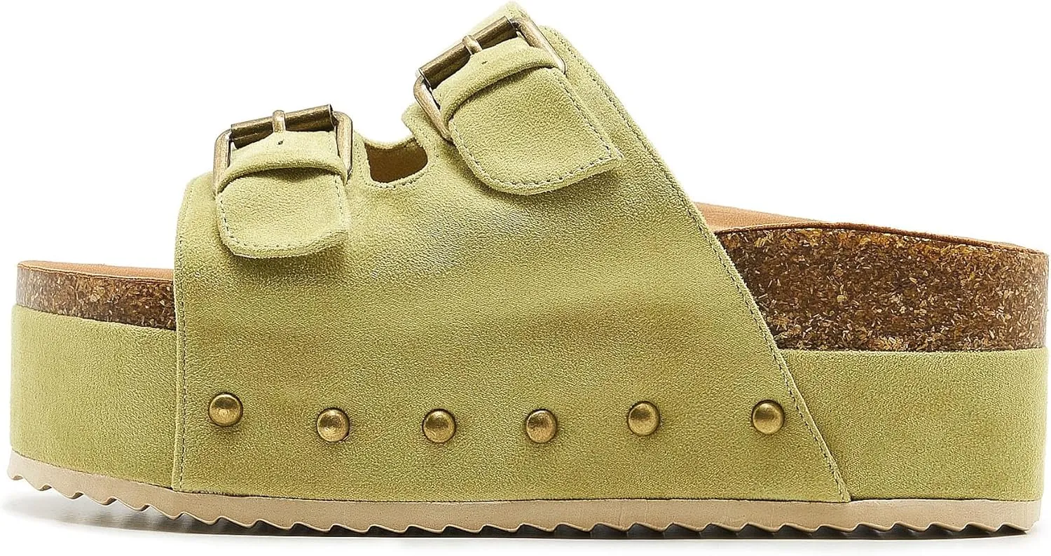 Women's Platform Cork Slides Dual Buckled Straps Clogs Slip On Flatform Sandals for Women Clogs