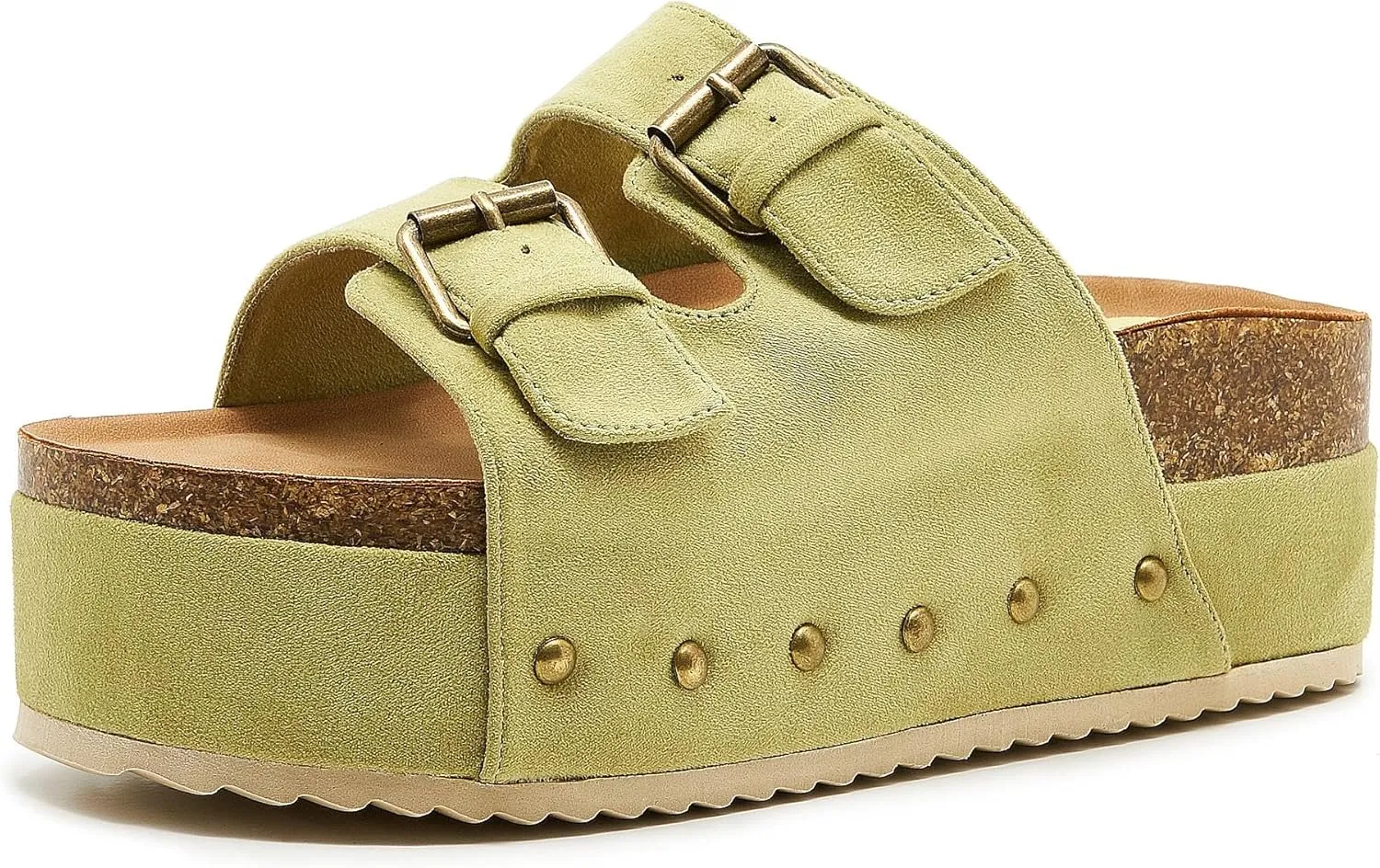 Women's Platform Cork Slides Dual Buckled Straps Clogs Slip On Flatform Sandals for Women Clogs