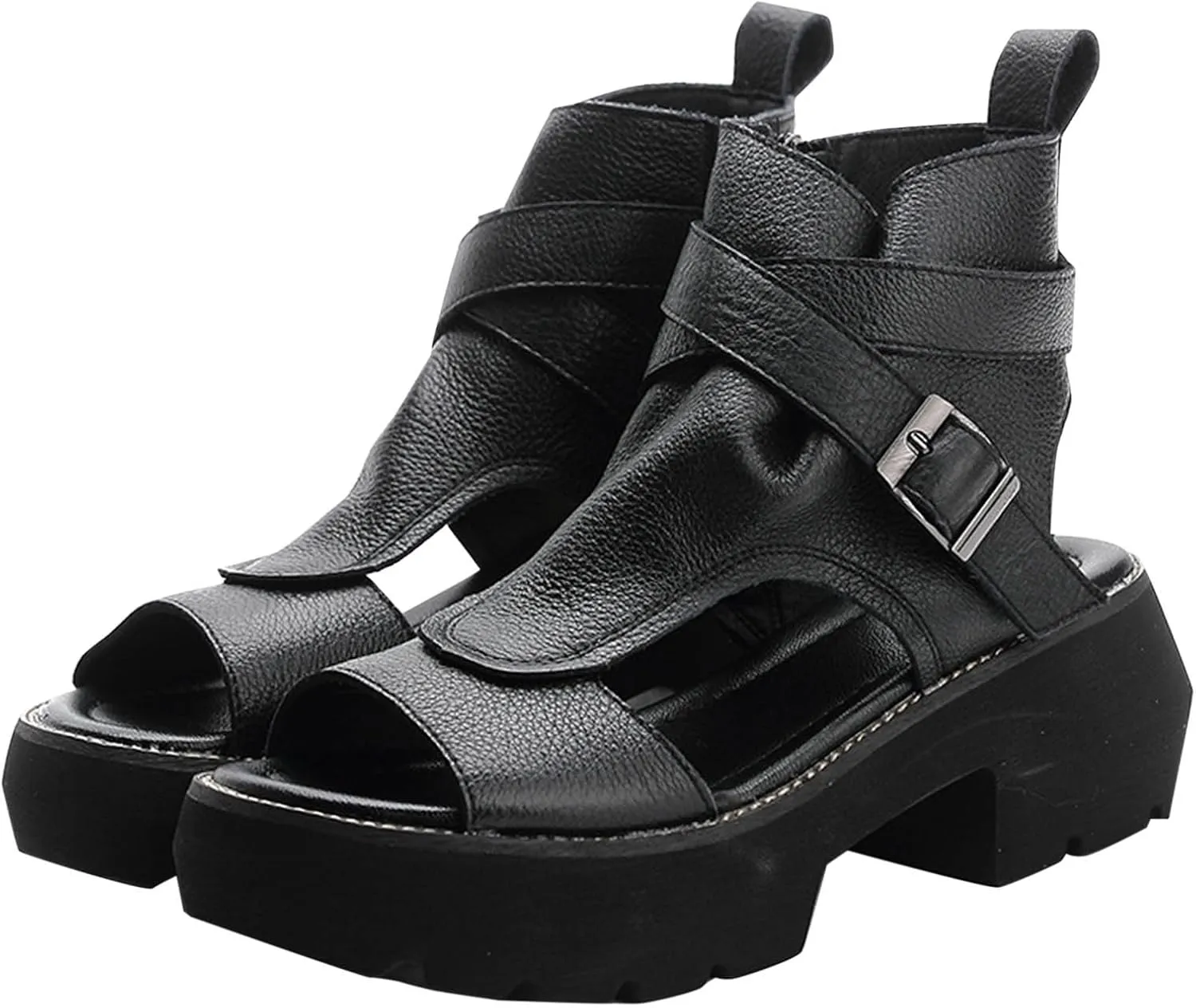 Women's Platform Lug Sole Sandals with Ankle Strap Open Toe Thick Heel Sandal Dressy Summer Block Heels Shoes